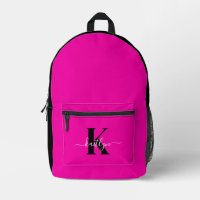 Modern Hot Pink Black Script Monogram