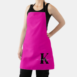 Modern Hot Pink Black Script Monogram Schürze