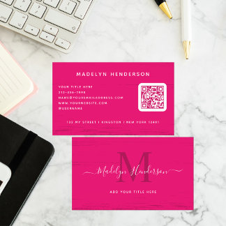 Modern Hot Pink Brush Schlaganke QR Code Visitenkarte