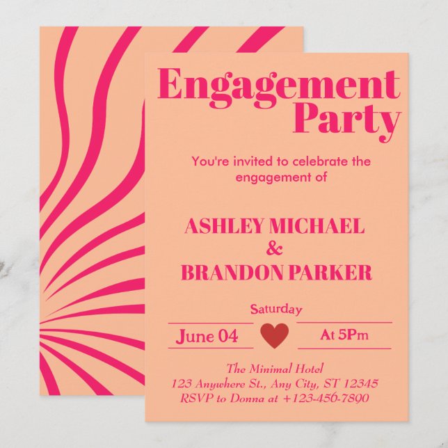 Modern Hot Pink Fett Typografy Engagement Party Einladung (Vorne/Hinten)