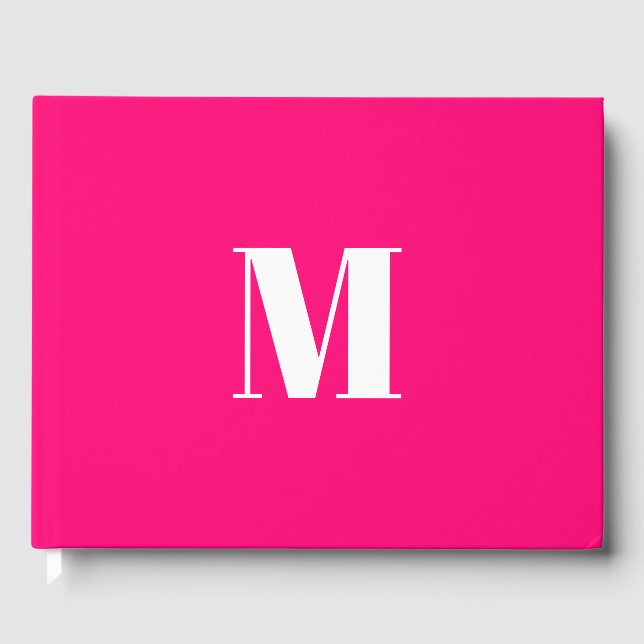 Modern hot pink fuchsia custom monogram gästebuch (Vorderseite)