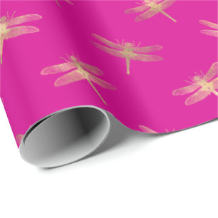 Modern Hot Pink Gold Dragonfly Muster  Geschenkpapier