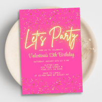 Modern Hot Pink Neon Glow Let's Party Geburtstag