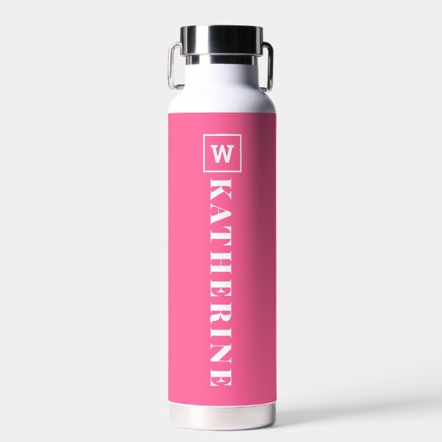 Modern Hot Pink Personalisiert Name Monogram Einfa Trinkflasche (Vorne)