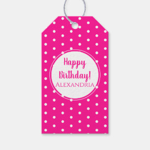 Modern Hot Pink Polka Dots Happy Birthday Geschenkanhänger