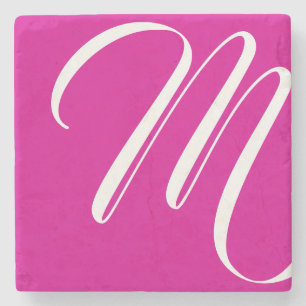 Modern Hot Pink und White Script Monogramm Steinuntersetzer