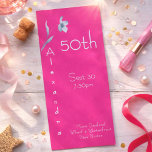 Modern Hot Pink Vertical Floral 50th Birthday Einladung<br><div class="desc">Modern Hot Pink Vertical Floral 50th Birthday Invitation. Celebrate a landmark milestone with this bold and vibrant 50th birthday invitation. The design features a striking magenta background contrasted with a single, delicate blue flower stem and unique vertical lettering. This slim tea-length card is ideal for a modern woman's birthday dinner...</div>