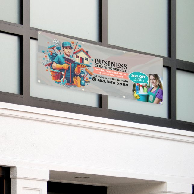 Modern House Cleaning Maid Service Housekeeping Banner (Äußeres Gebäude)