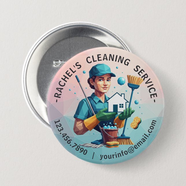 Modern House Cleaning Maid Service Housekeeping Button (Vorne & Hinten)