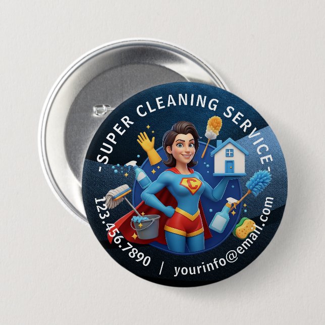 Modern House Cleaning Maid Service Housekeeping Button (Vorne & Hinten)
