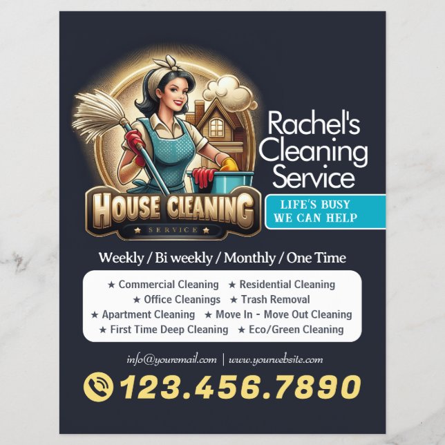 Modern House Cleaning Maid Service Housekeeping Flyer (Vorne)