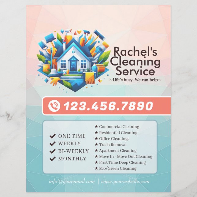Modern House Cleaning Maid Service Housekeeping Flyer (Vorne)