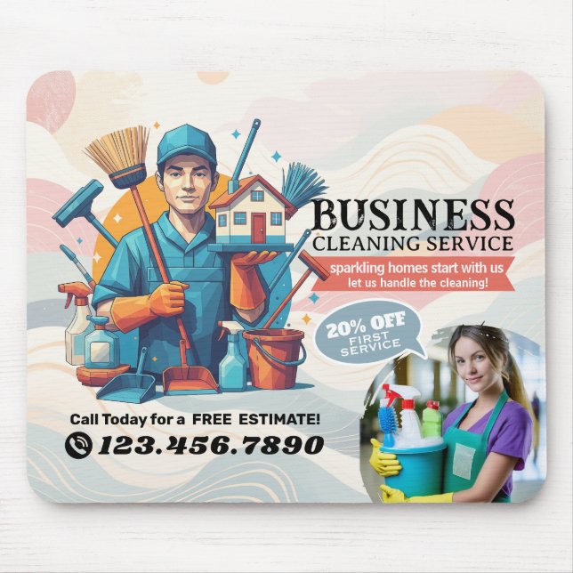 Modern House Cleaning Maid Service Housekeeping Mousepad (Vorne)
