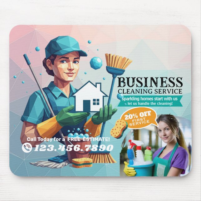 Modern House Cleaning Maid Service Housekeeping Mousepad (Vorne)