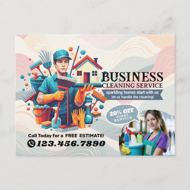 Modern House Cleaning Maid Service Housekeeping Postkarte (Vorderseite)