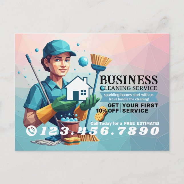 Modern House Cleaning Maid Service Housekeeping Postkarte (Vorderseite)