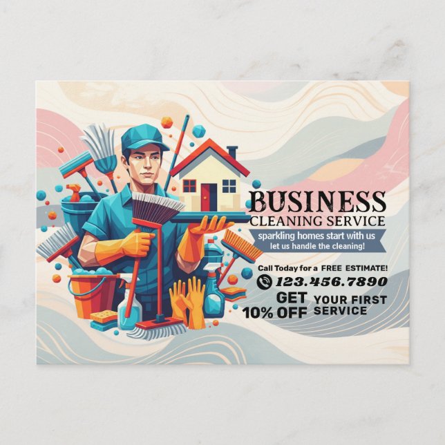 Modern House Cleaning Maid Service Housekeeping Postkarte (Vorderseite)