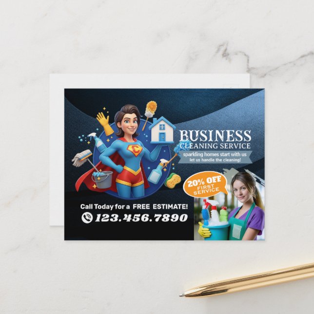 Modern House Cleaning Maid Service Housekeeping Postkarte (Vorderseite/Rückseite Beispiel)