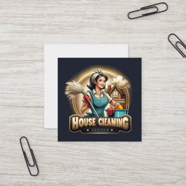 Modern House Cleaning Maid Service Housekeeping Quadratische Visitenkarte (Vorderseite/Rückseite Beispiel)