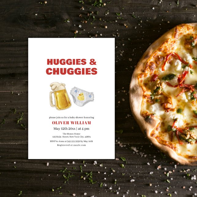 Modern Huggies Chuggies Beer & Diaper Baby Shower Einladung (Modern Huggies Chuggies Beer & Diaper Baby Shower Invitation)