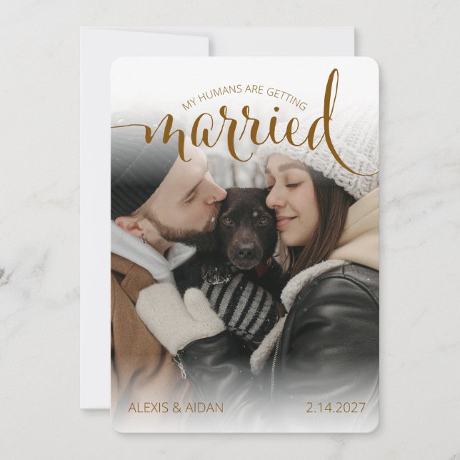 Modern Humans Getting Married Pet of Honor Dreamy Save The Date (Vorderseite)