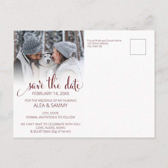 Modern Humans Getting Married Pet Photo Engagement Postkarte (Rückseite)