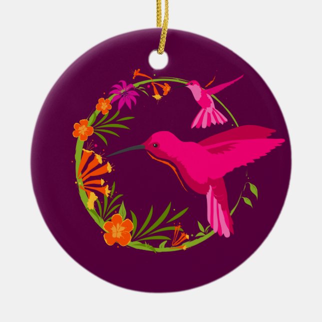 Modern Hummingbirds Lila Personalisiert Keramik Ornament (Vorne)
