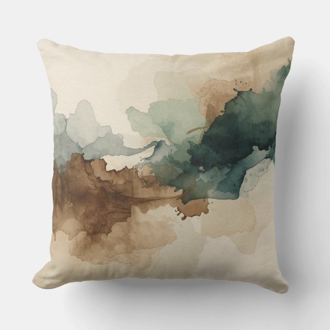 Modern Hunter Green Brown Sage Beige Abstract Kissen (Vorderseite)