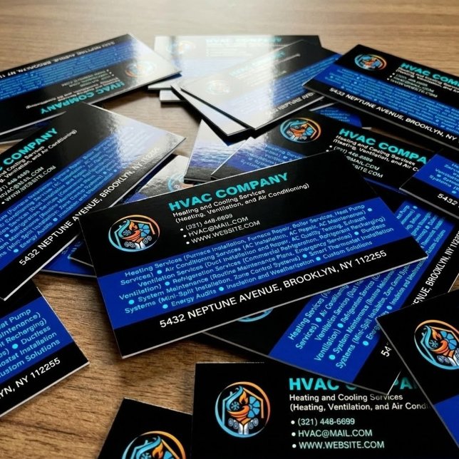 Modern HVAC Services, Black Company Logo Heat Cool Magnetische Visitenkarte (Black Modern Heating & Cooling Business Cards)
