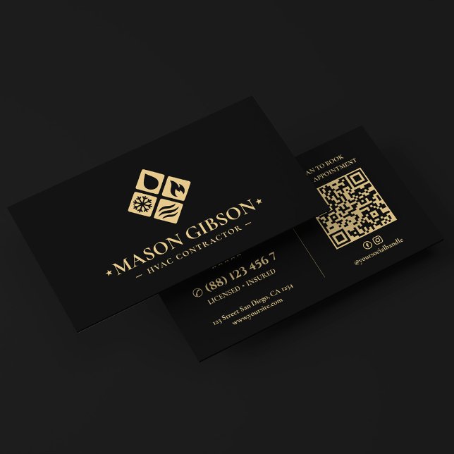 Modern HVAC-Techniker-Logo Schwarz Visitenkarte (Modern HVAC Technician Logo Black Business Card
)