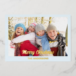 Modern Ice Blue Elegantes Foto Frische Weihnachten Folien Feiertagskarte