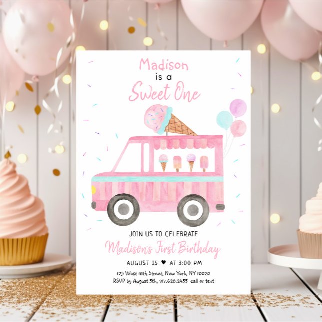 Modern Ice Cream Truck Sweet One Birthday Einladung (Von Creator hochgeladen)