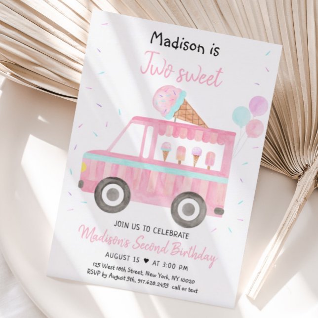 Modern Ice Cream Truck Two Sweet Birthday Einladung (Von Creator hochgeladen)