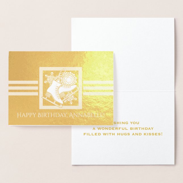 Modern Ice Skaten Birthday Gold Folienkarte (Anzeige)