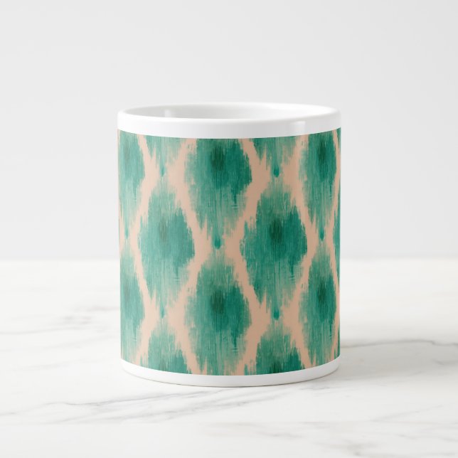 Modern Ikat Pattern Mug | Teal & Clay Boho Design Jumbo-Tasse (Vorderseite)