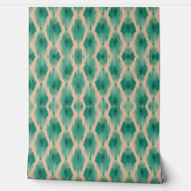 Modern Ikat Teal & Beige Wallpaper | Organic Boho Tapete (Abrollen)