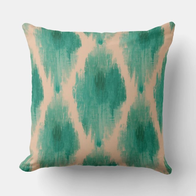 Modern Ikat Teal & Clay Throw Pillow | Boho-Lux Kissen (Vorderseite)
