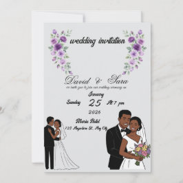 Modern Illustrated Black Couple Wedding Invitation Einladung