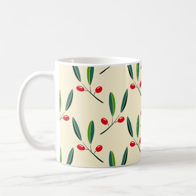 Modern Illustrated Red Berries Pattern Kaffeetasse (Links)