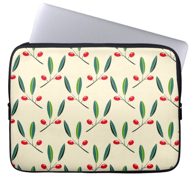 Modern Illustrated Red Berries Pattern Laptopschutzhülle (Vorderseite)