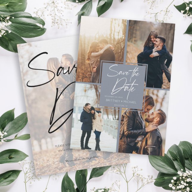 Modern Image Collage Dusty Blue Save The Date (Von Creator hochgeladen)