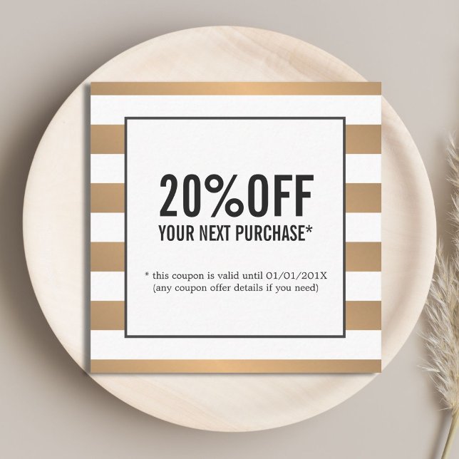 Modern Imitate Gold White Stripes Beauty Salon Cou Rabattkarte (Von Creator hochgeladen)