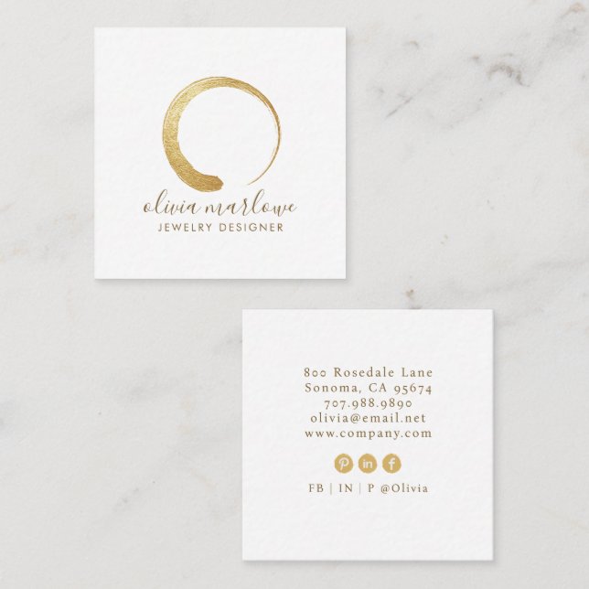 Modern Imitats Gold Circle Jewelen Designer Logo Quadratische Visitenkarte (Vorne/Hinten)