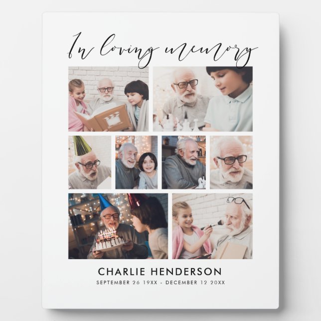 Modern 'In Loving Memory' 8-Foto Collage Fotoplatte (Vorderseite)