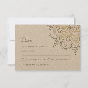 Modern Indian Elegant Mehndi Hindu Wedding Kraft RSVP Karte