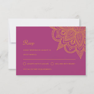 Modern Indian Pink Orange Mehndi Hindu Wedding RSVP Karte