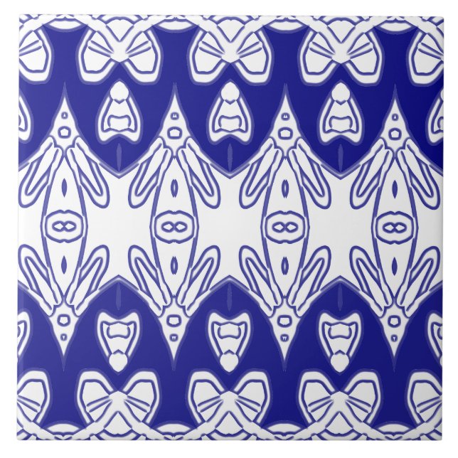 Modern Indian Traditional White & Blue Classic Fliese (Vorderseite)