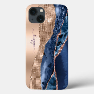 Modern Indigo Blue Agate Gold Glitzer Sparkle Chic Case-Mate iPhone Hülle