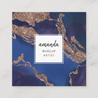 Modern Indigo Blue Gold Marmor Makeup Artist Quadratische Visitenkarte