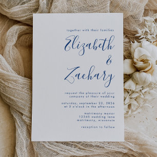 Modern Indigo Blue Script Einladung zur Hochzeit